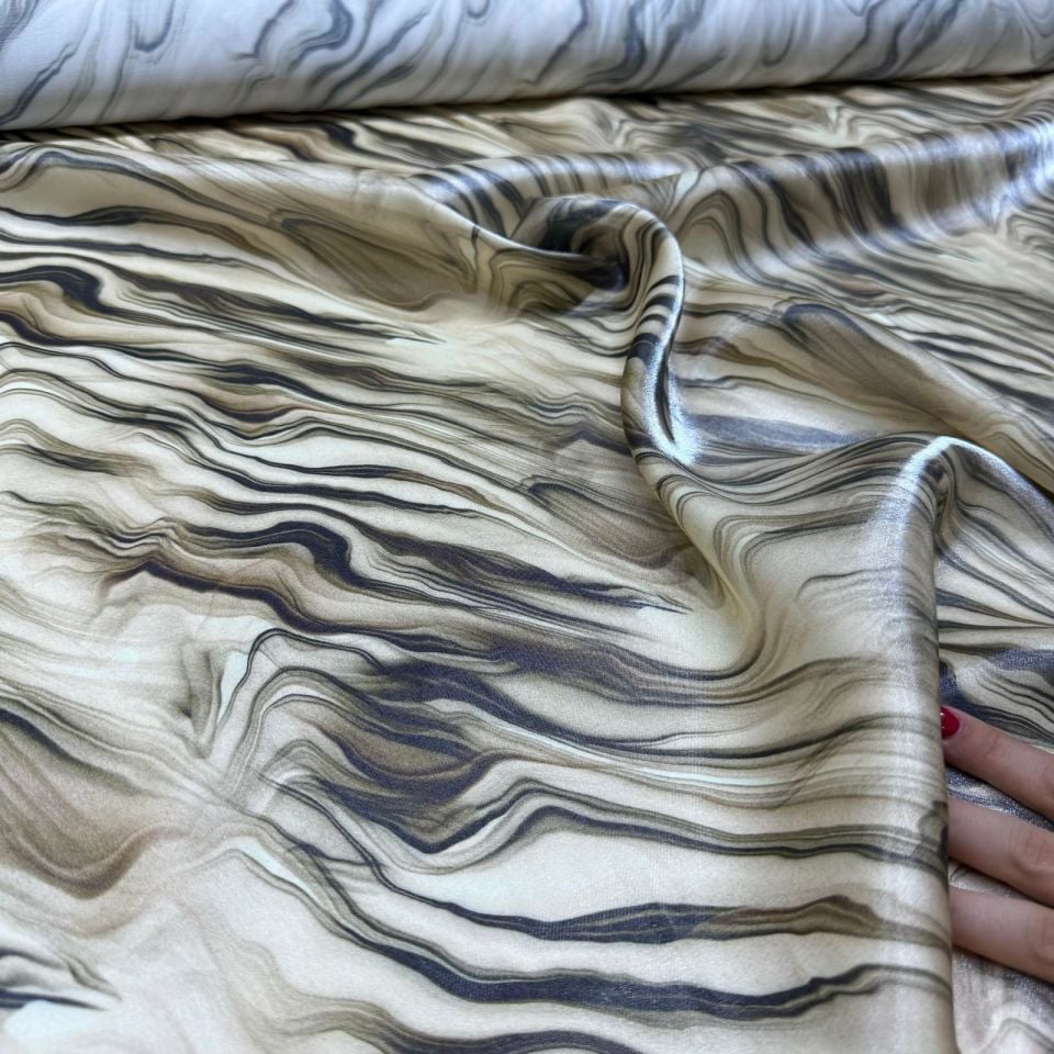 Pamuk Saten Floş Saten Kumaş Parlak Zebra Desenli Kahverengi