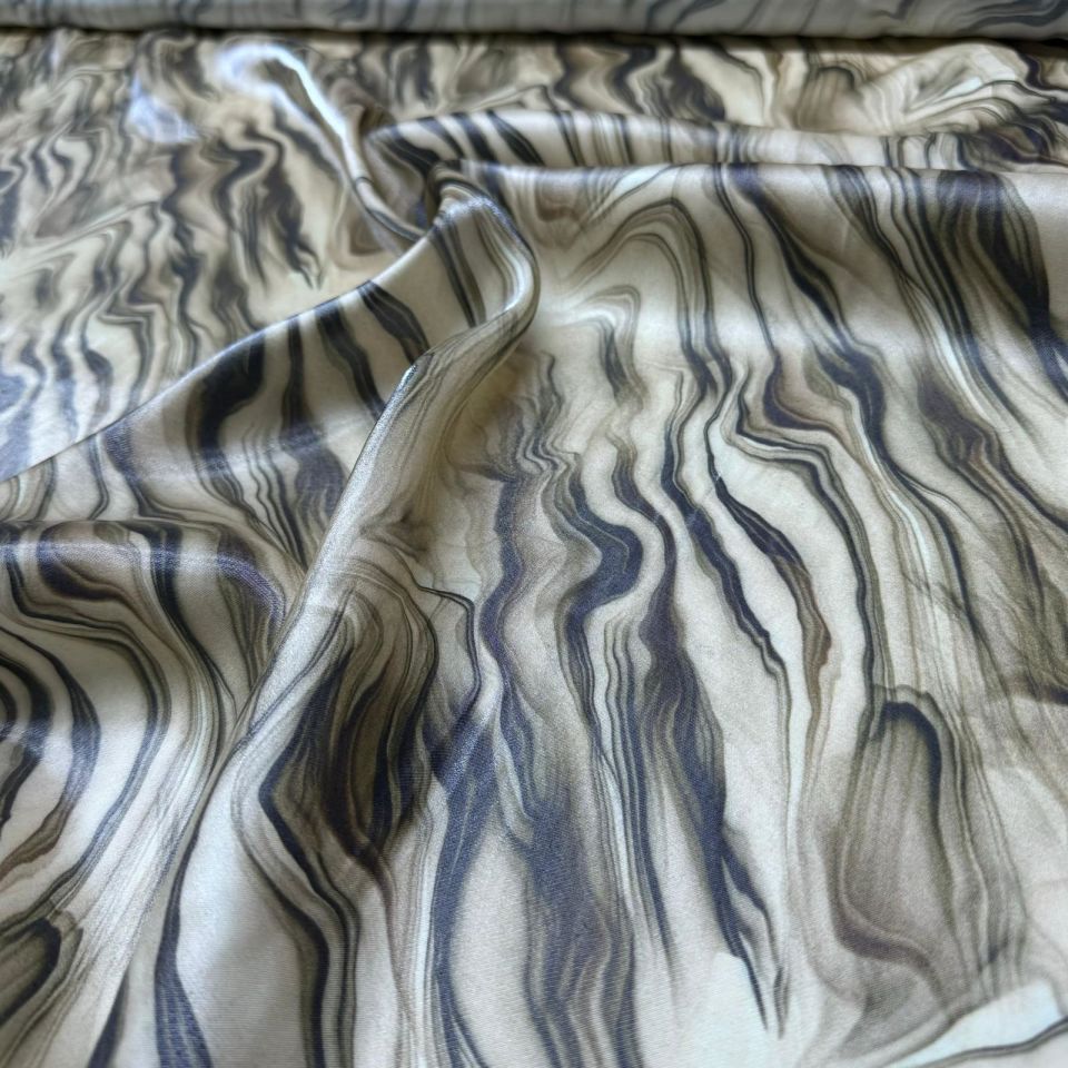 Pamuk Saten Floş Saten Kumaş Parlak Zebra Desenli Kahverengi