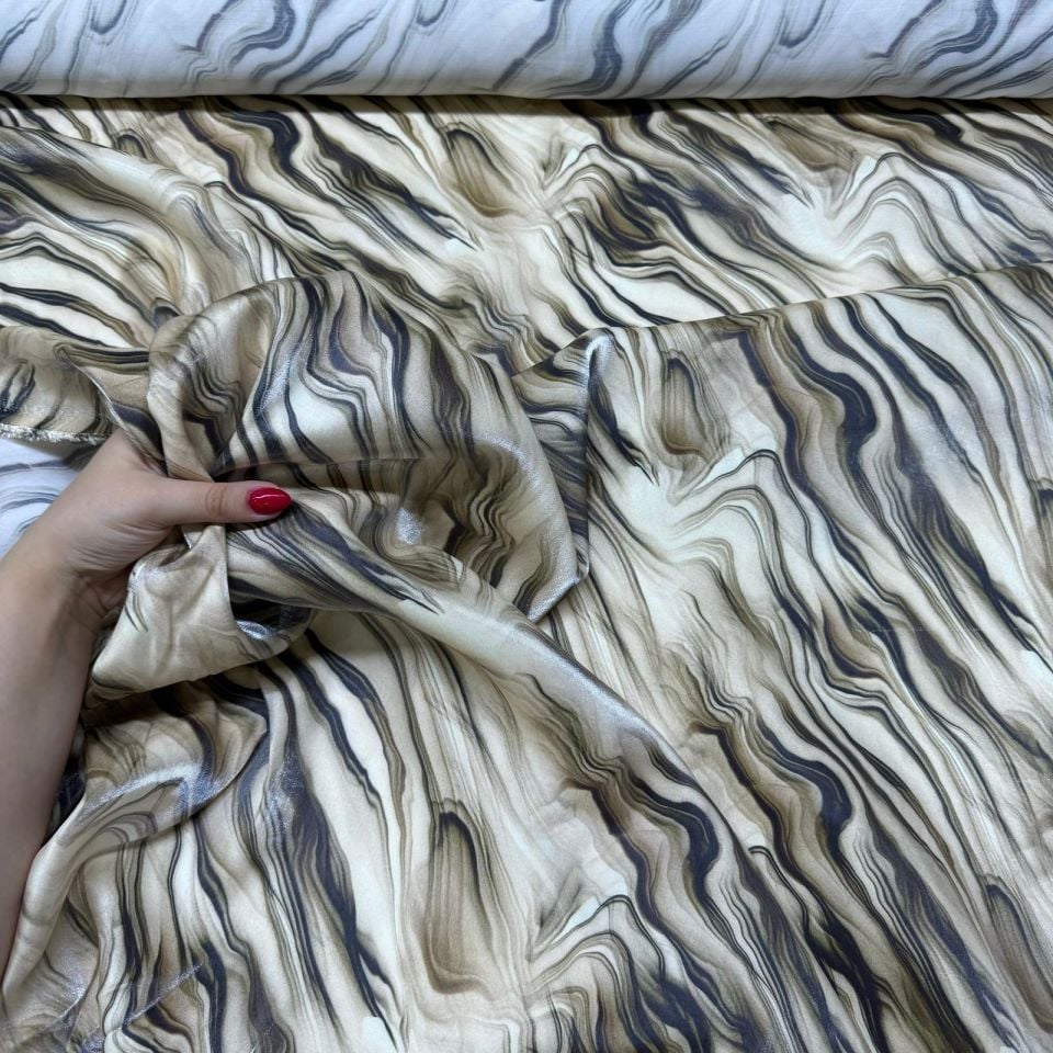 Pamuk Saten Floş Saten Kumaş Parlak Zebra Desenli Kahverengi