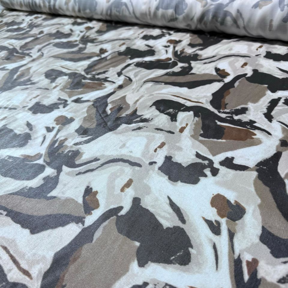 Pamuk Saten Floş Saten Kumaş Parkak Işıltılı Bej Kahverengi Batik Desenli