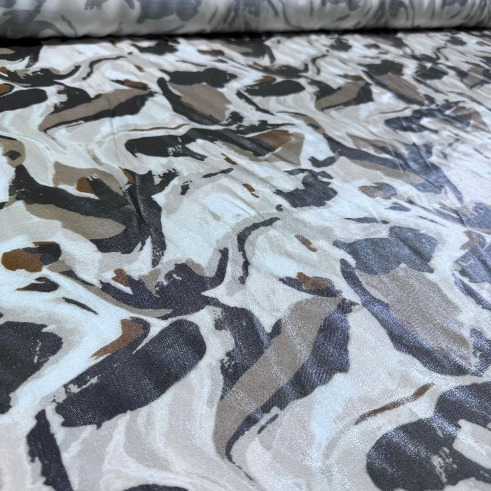 Pamuk Saten Floş Saten Kumaş Parkak Işıltılı Bej Kahverengi Batik Desenli