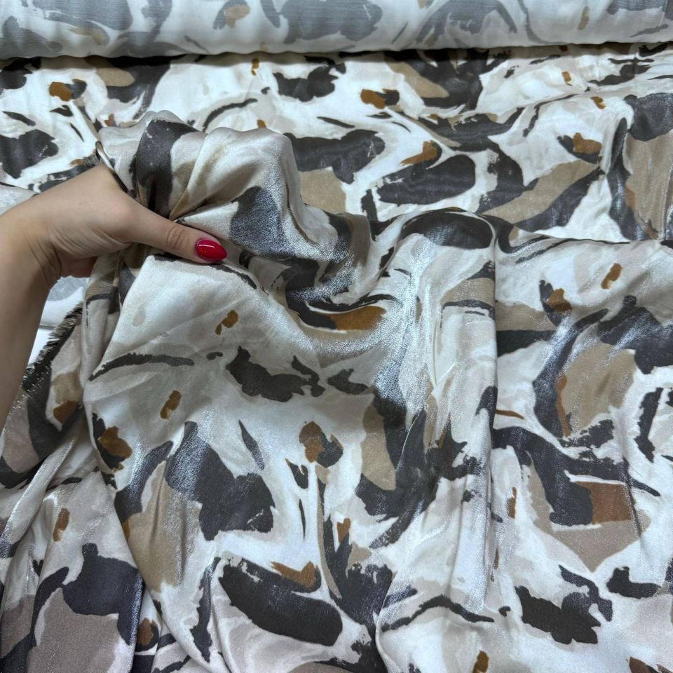 Pamuk Saten Floş Saten Kumaş Parkak Işıltılı Bej Kahverengi Batik Desenli