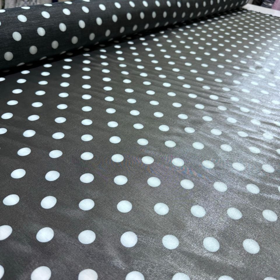Pamuk Saten Floş Saten Kumaş Siyah Beyaz Puantiyeli Parlak Işıltılı Çift En