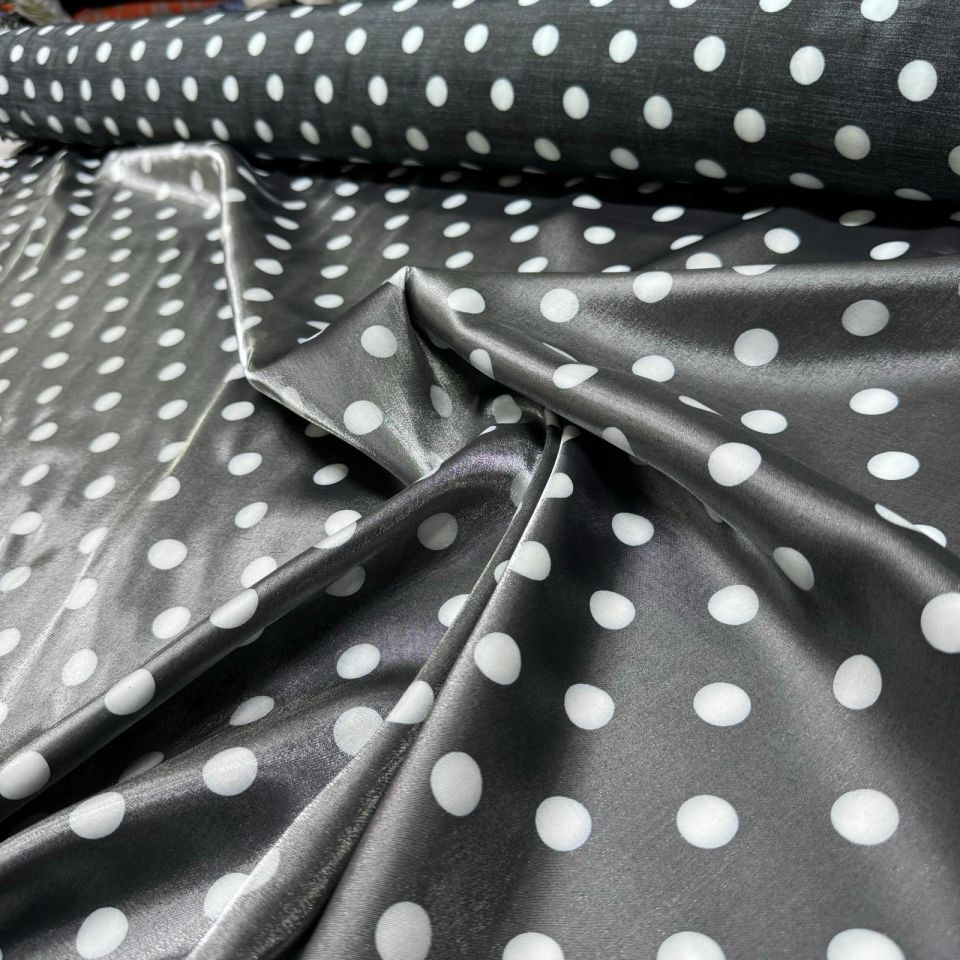 Pamuk Saten Floş Saten Kumaş Siyah Beyaz Puantiyeli Parlak Işıltılı Çift En