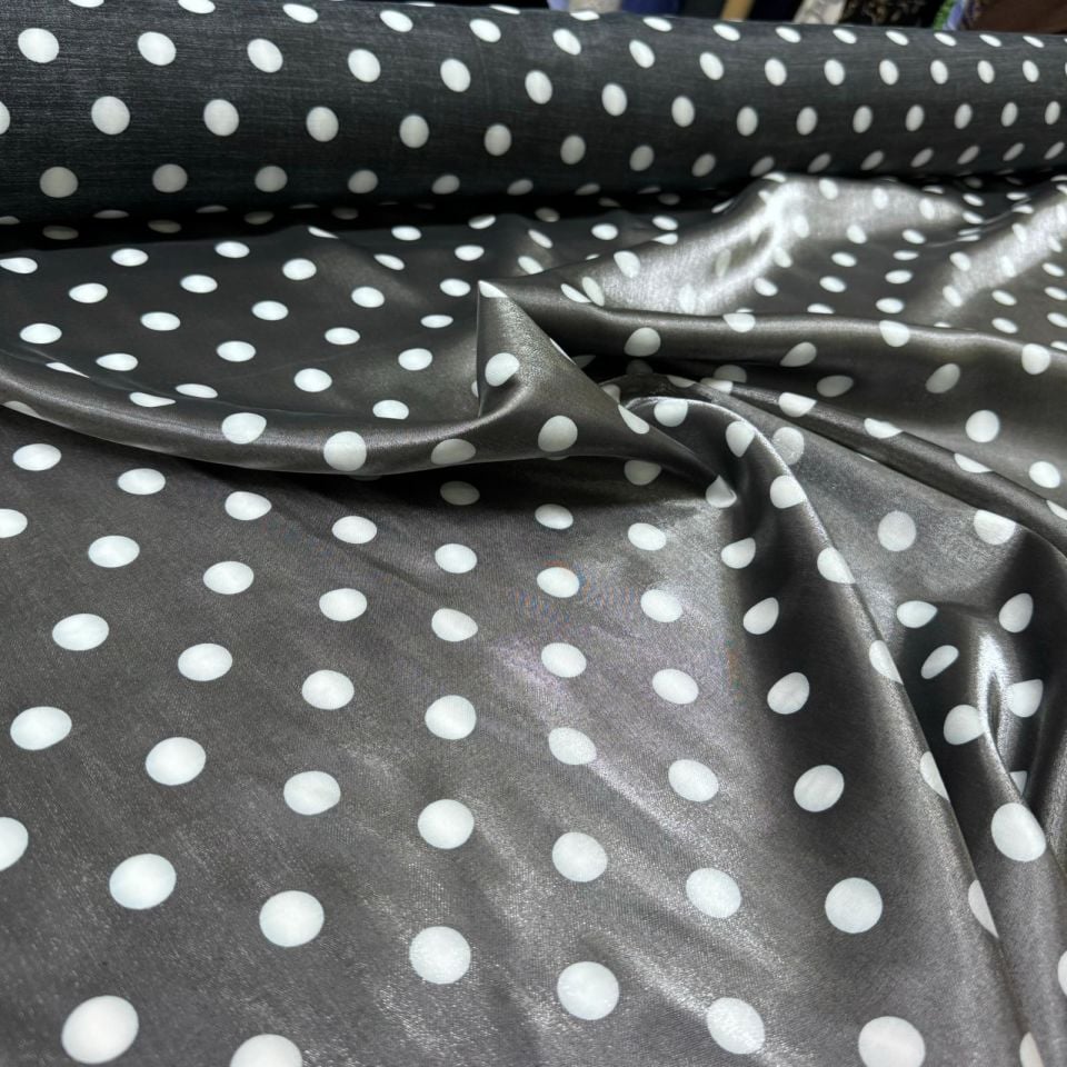 Pamuk Saten Floş Saten Kumaş Siyah Beyaz Puantiyeli Parlak Işıltılı Çift En