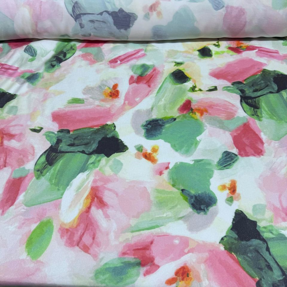 Floş Saten Kumaş Parlak Işıltılı Çift En Pembe Çiçek Desenli