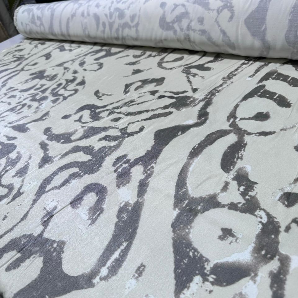 Pamuk Saten Floş Saten Kumaş Krem Bej Etnik Desenli Motifli Işıltılı Parlak