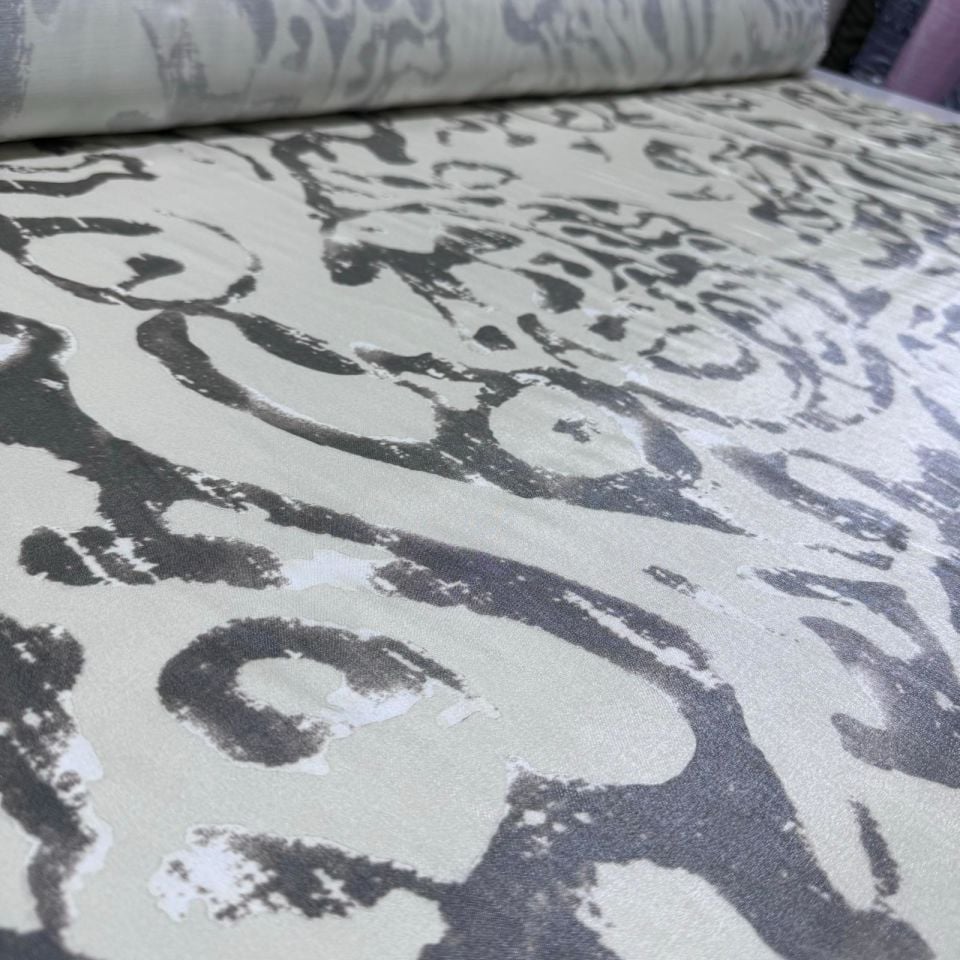 Pamuk Saten Floş Saten Kumaş Krem Bej Etnik Desenli Motifli Işıltılı Parlak