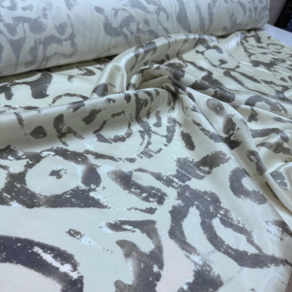 Pamuk Saten Floş Saten Kumaş Krem Bej Etnik Desenli Motifli Işıltılı Parlak