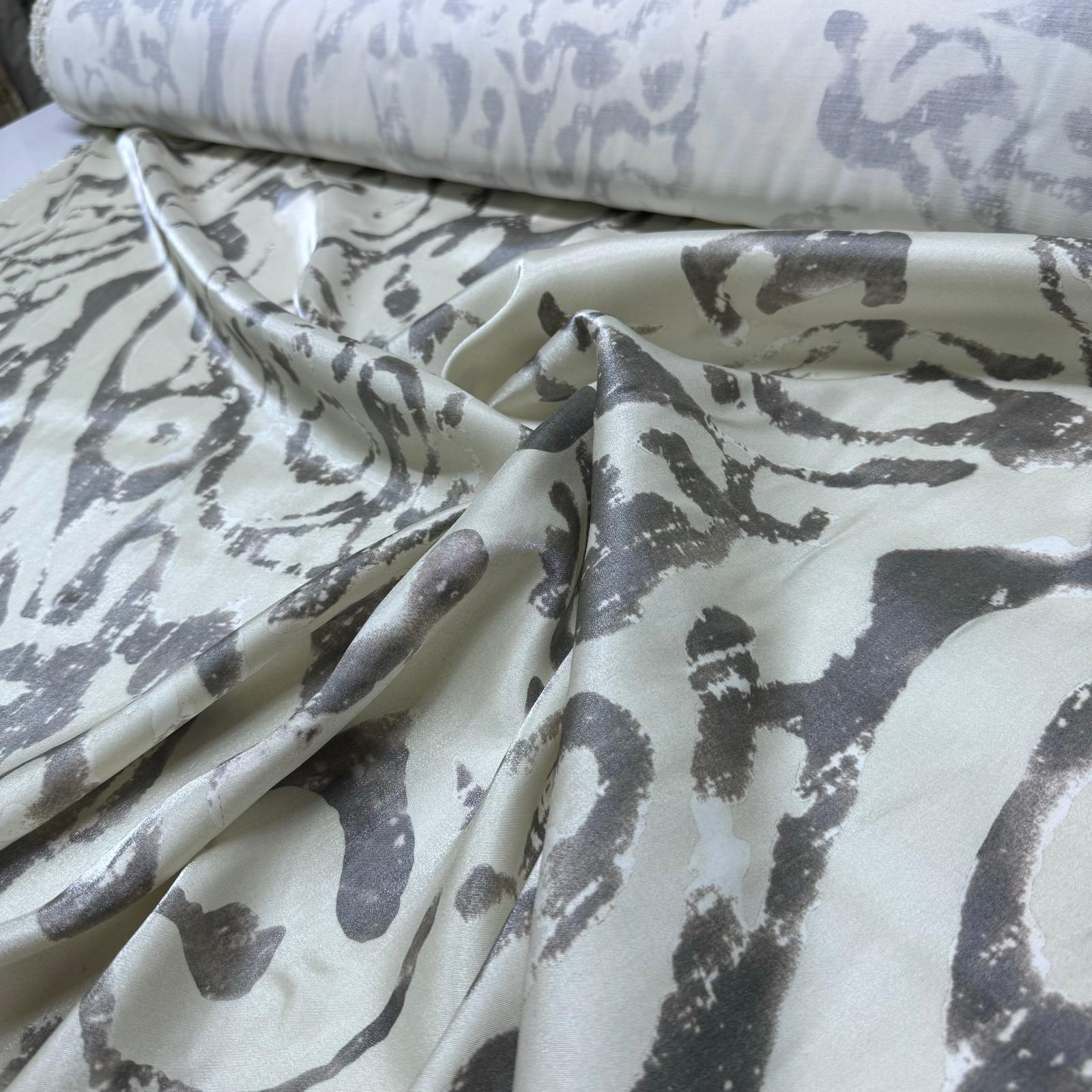 Pamuk Saten Floş Saten Kumaş Krem Bej Etnik Desenli Motifli Işıltılı Parlak