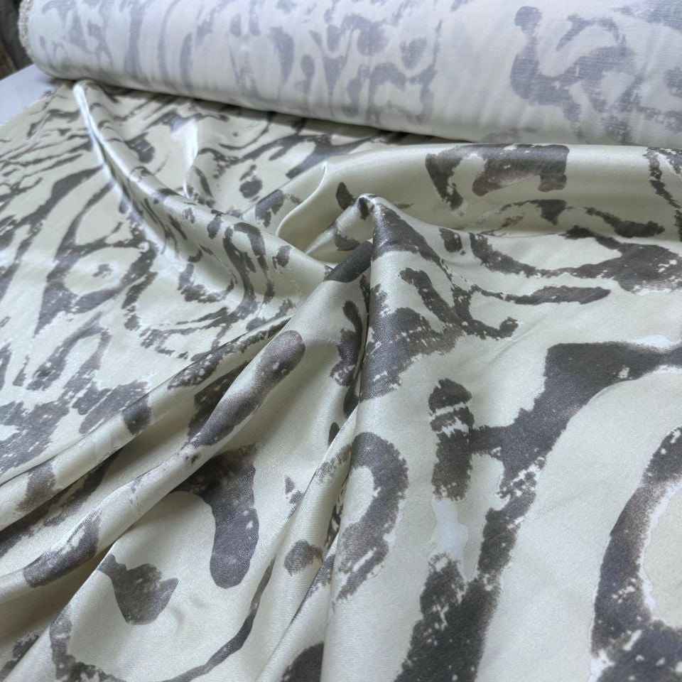 Pamuk Saten Floş Saten Kumaş Krem Bej Etnik Desenli Motifli Işıltılı Parlak