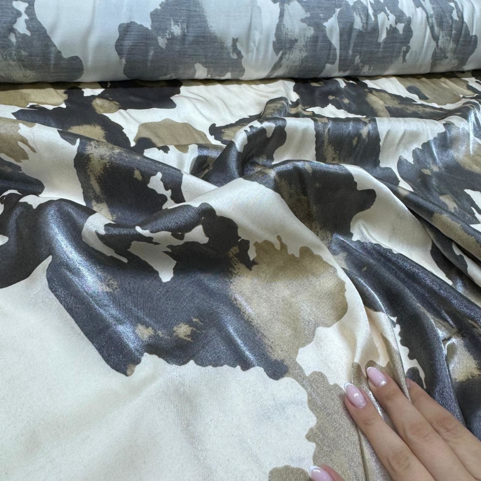 Pamuk Saten Floş Saten Kumaş Parlak Işıltılı Kahverengi Benek Desenli