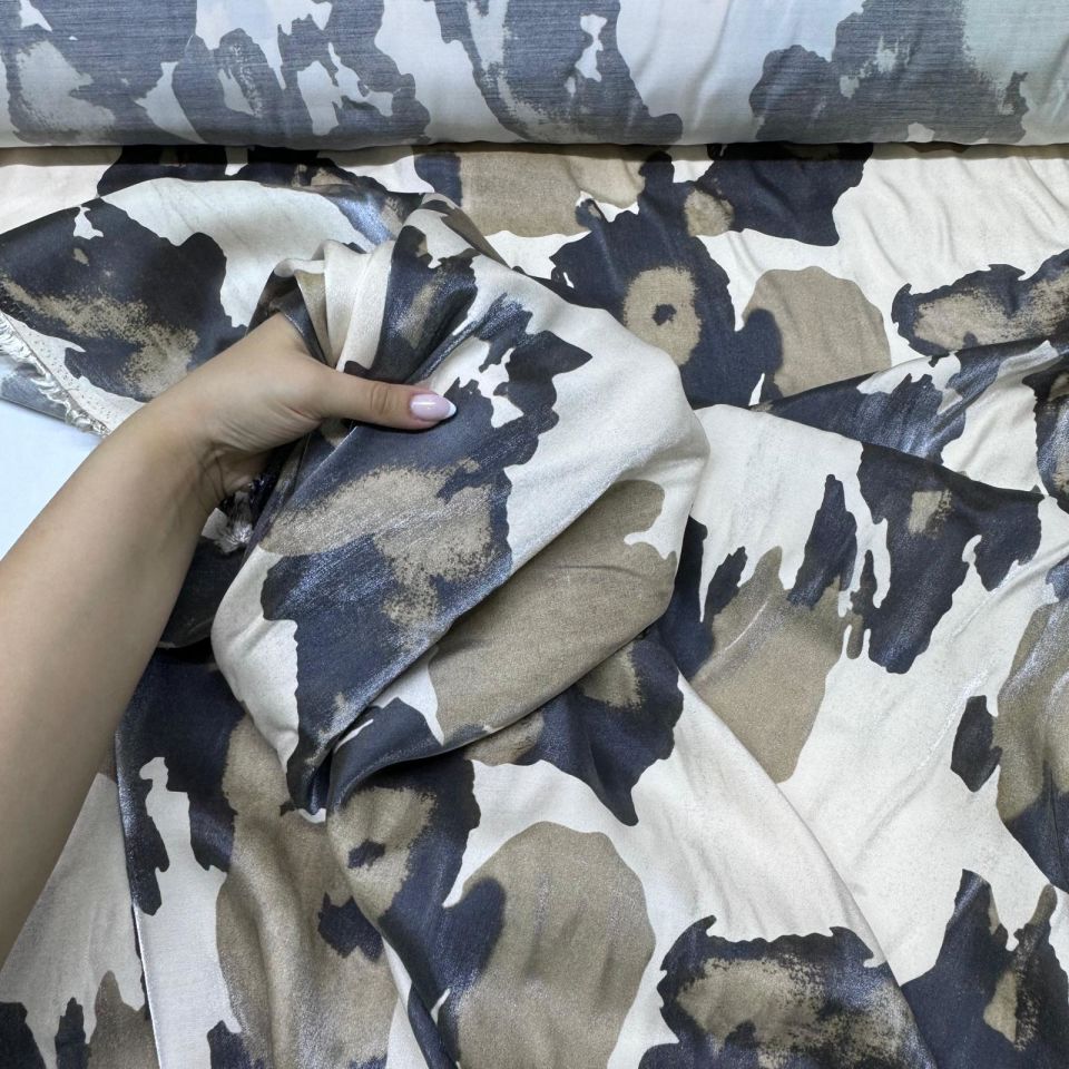 Pamuk Saten Floş Saten Kumaş Parlak Işıltılı Kahverengi Benek Desenli