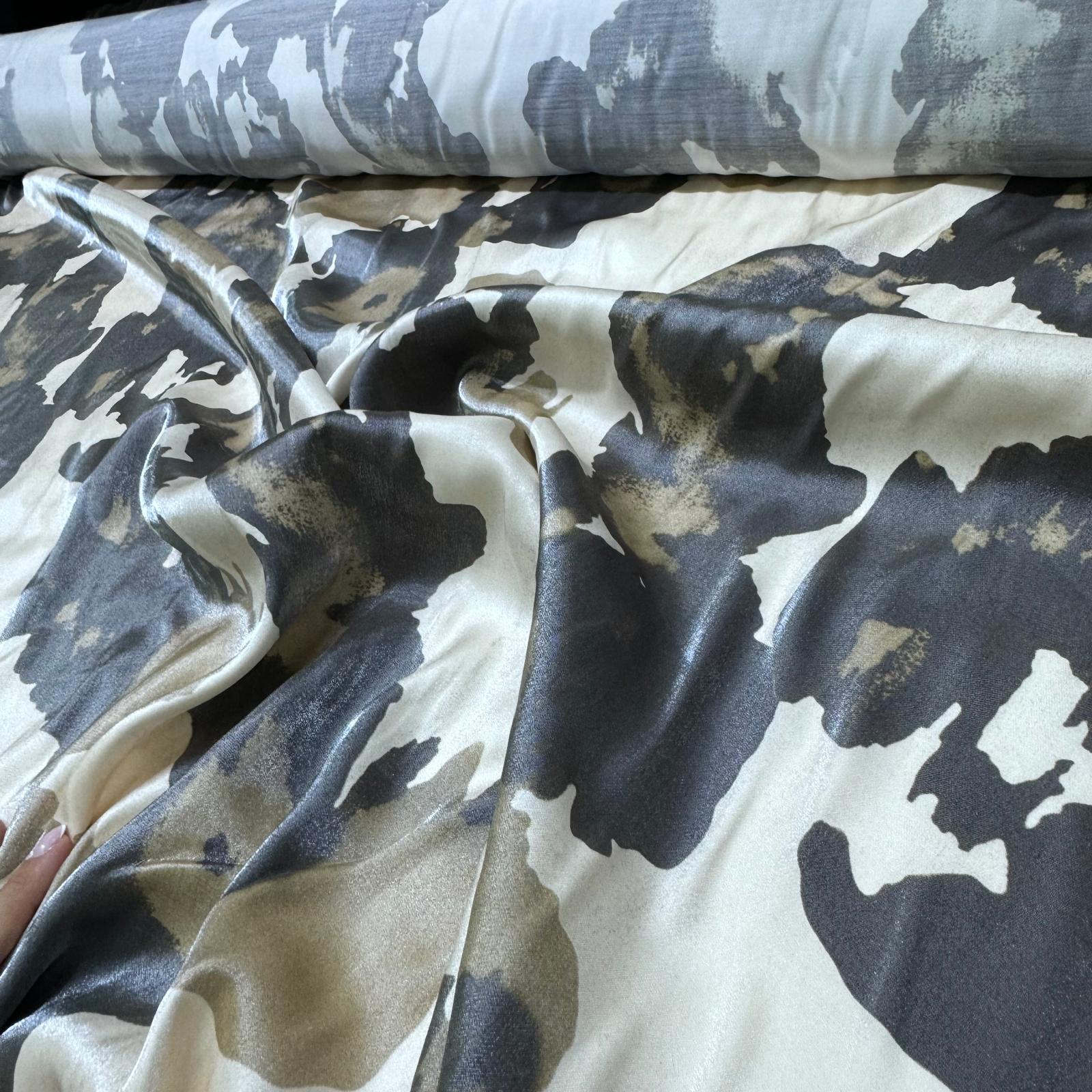 Pamuk Saten Floş Saten Kumaş Parlak Işıltılı Kahverengi Benek Desenli