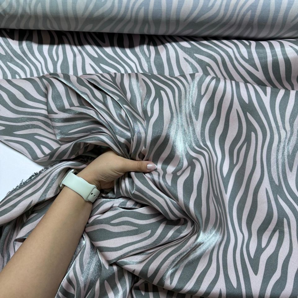 Floş Saten Kumaş Parlak Işıltılı Toz Pembe-Gri Çift En