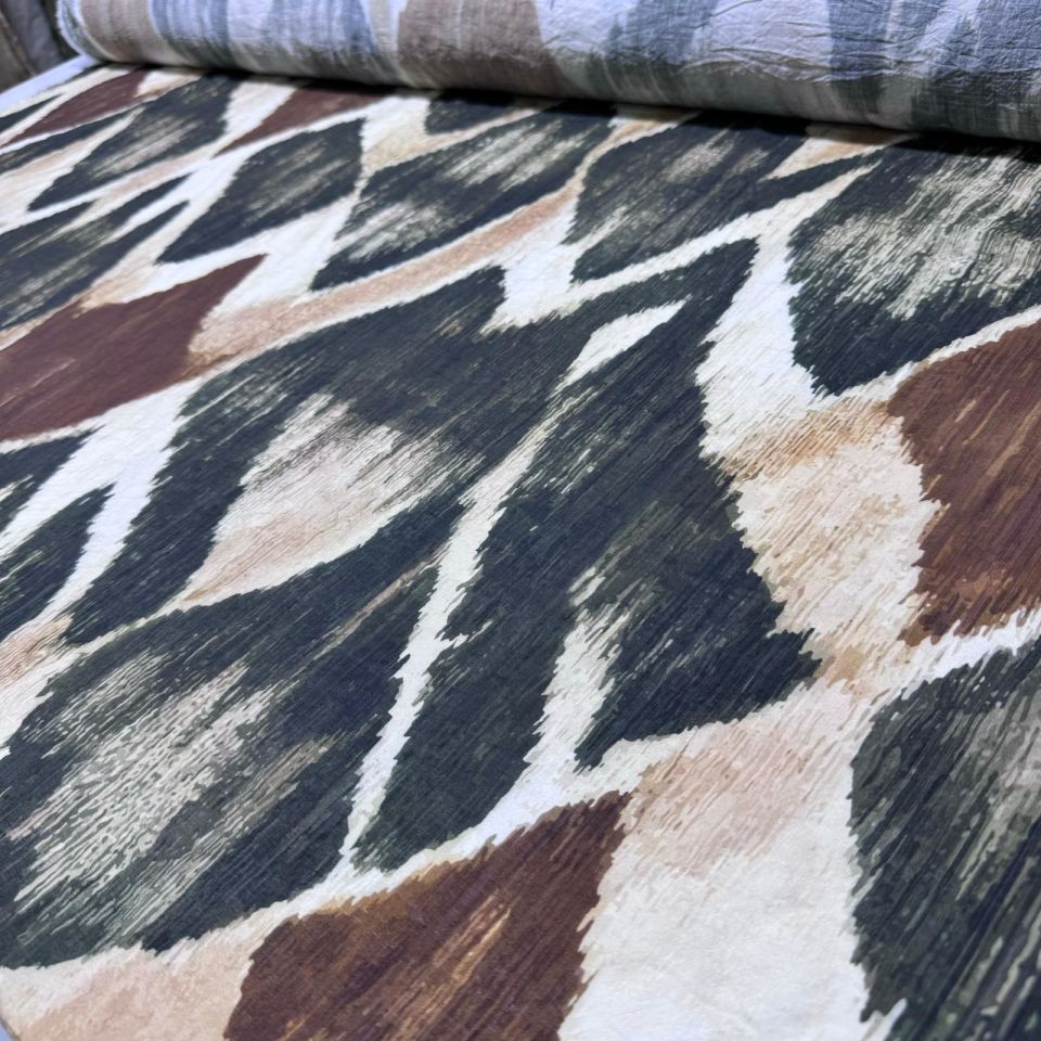 İpek Bambu Şifon Mango Kumaş Çift En Geometrik Desenli Taba Renk