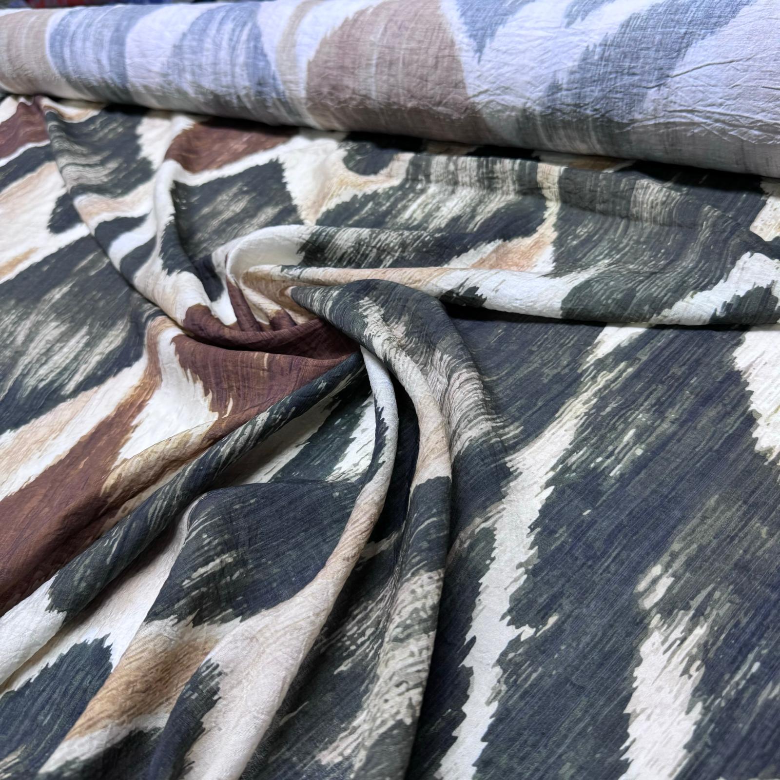 İpek Bambu Şifon Mango Kumaş Çift En Geometrik Desenli Taba Renk