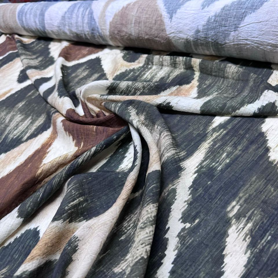 İpek Bambu Şifon Mango Kumaş Çift En Geometrik Desenli Taba Renk