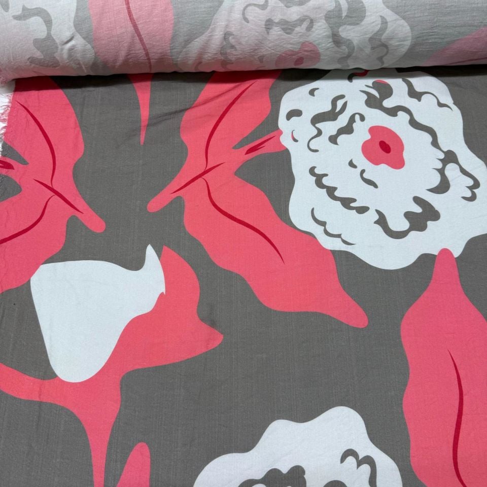 İpek Bambu Mango Şifon Kumaş Çiçek Desenli Nar Çiçeği renk Çift En