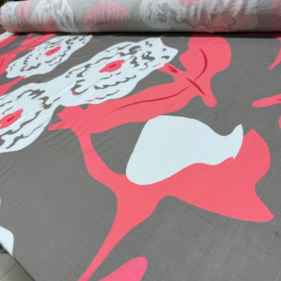 İpek Bambu Mango Şifon Kumaş Çiçek Desenli Nar Çiçeği renk Çift En