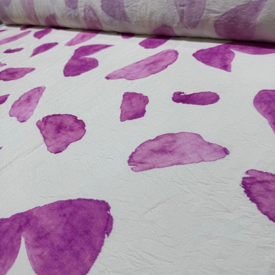 İpek Bambu Mango Şifon Kumaş Gül Yaprağı Desenli Pembe Renk