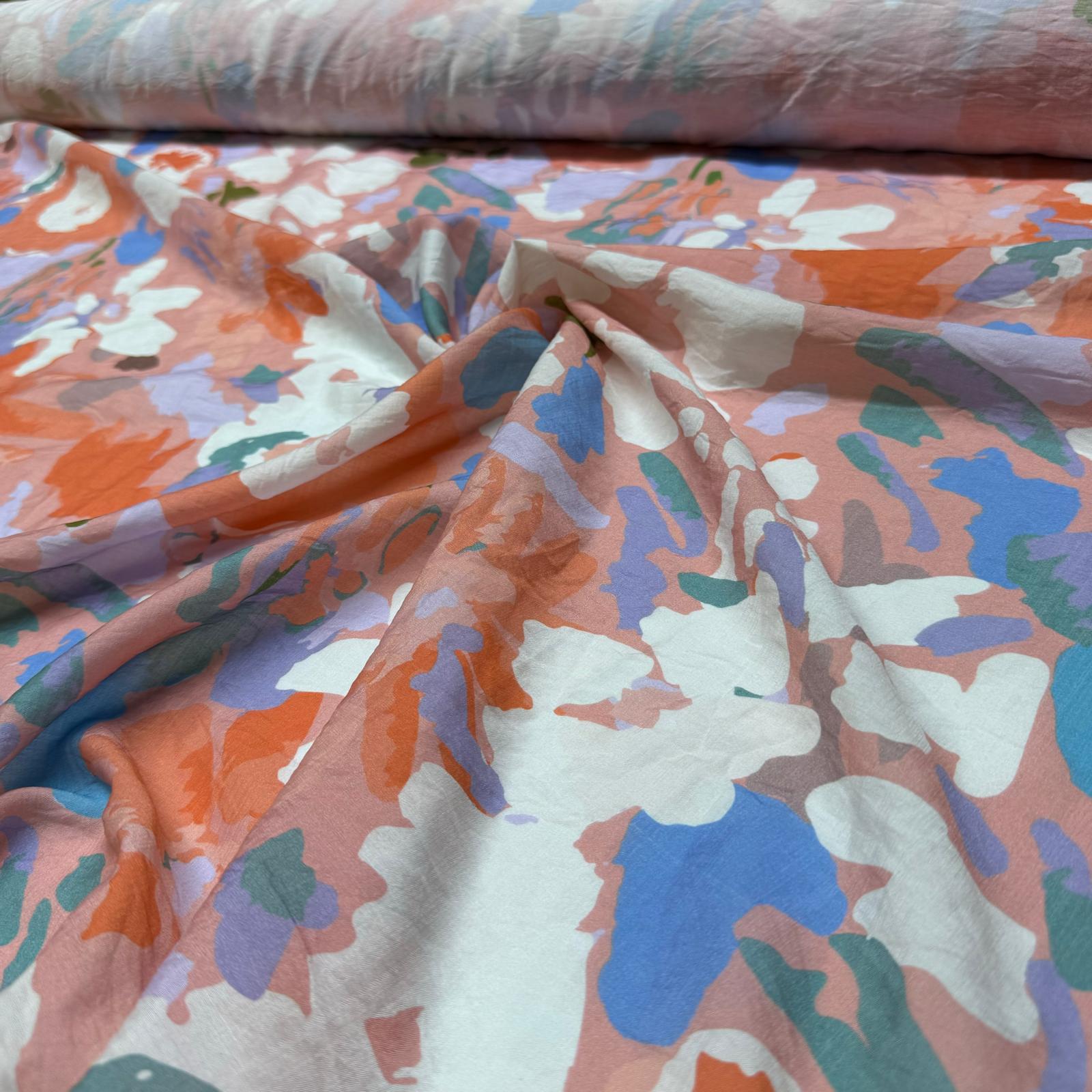 İpek Bambu Mango Şifon Kumaş Çift En Çiçek Desenli