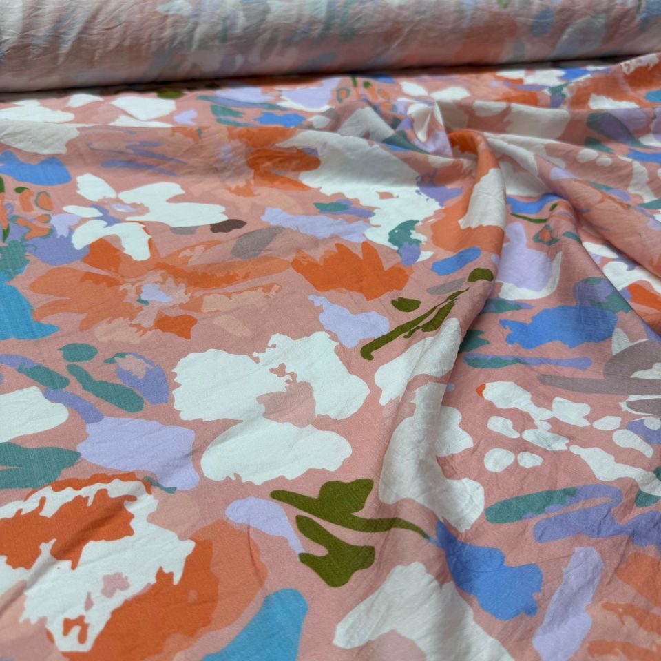 İpek Bambu Mango Şifon Kumaş Çift En Çiçek Desenli