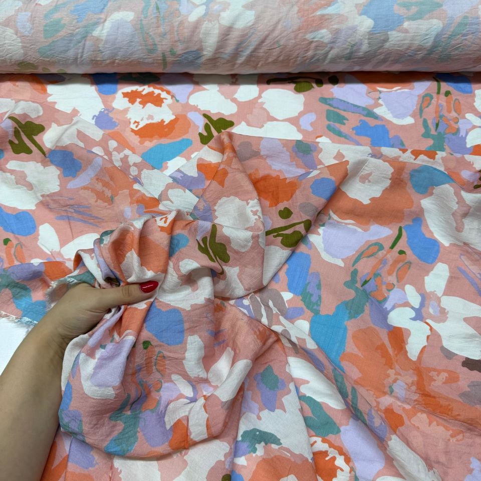 İpek Bambu Mango Şifon Kumaş Çift En Çiçek Desenli