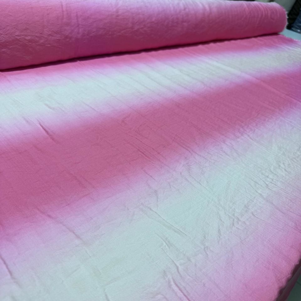 İpek Bambu Mango Şifon Kumaş Pembe Beyaz Geçişli Çift En