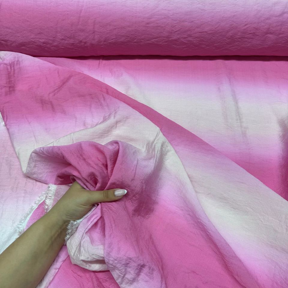 İpek Bambu Mango Şifon Kumaş Pembe Beyaz Geçişli Çift En