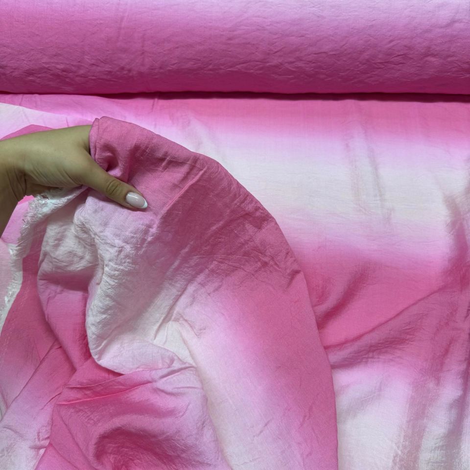 İpek Bambu Mango Şifon Kumaş Pembe Beyaz Geçişli Çift En