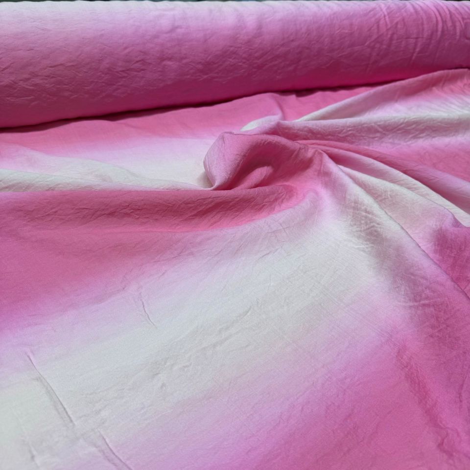İpek Bambu Mango Şifon Kumaş Pembe Beyaz Geçişli Çift En