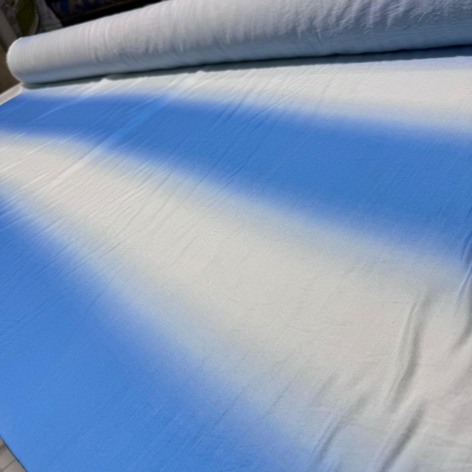 İpek Bambu Mango Şifon Kumaş Mavi Beyaz Geçişli Çift En