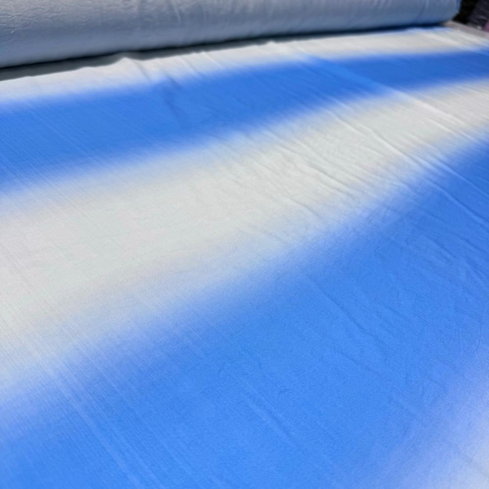 İpek Bambu Mango Şifon Kumaş Mavi Beyaz Geçişli Çift En