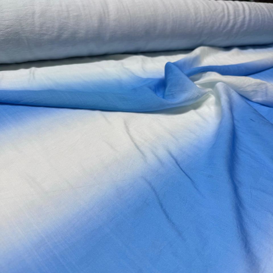 İpek Bambu Mango Şifon Kumaş Mavi Beyaz Geçişli Çift En