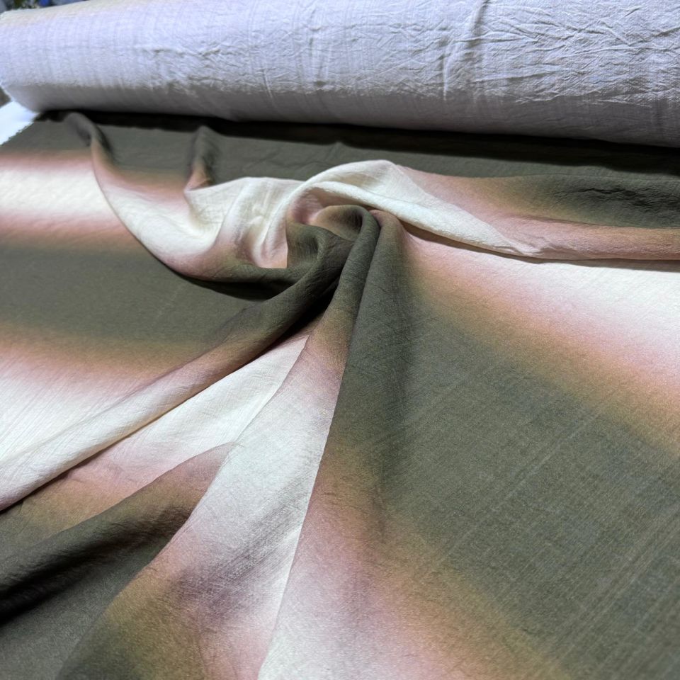 İpek Bambu Mango Şifon Kumaş Taba Haki Geçişli Çift En