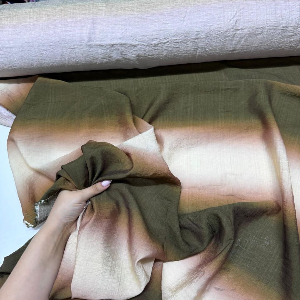 İpek Bambu Mango Şifon Kumaş Taba Haki Geçişli Çift En