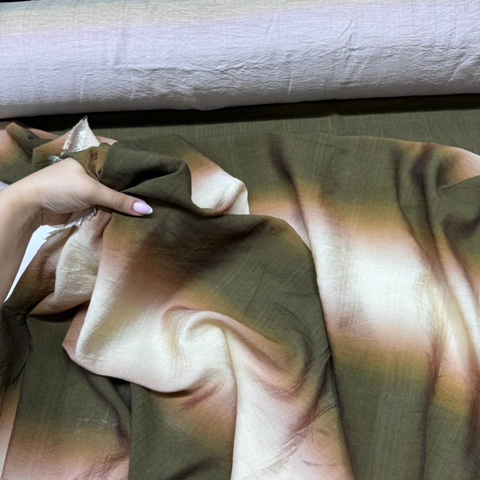 İpek Bambu Mango Şifon Kumaş Taba Haki Geçişli Çift En