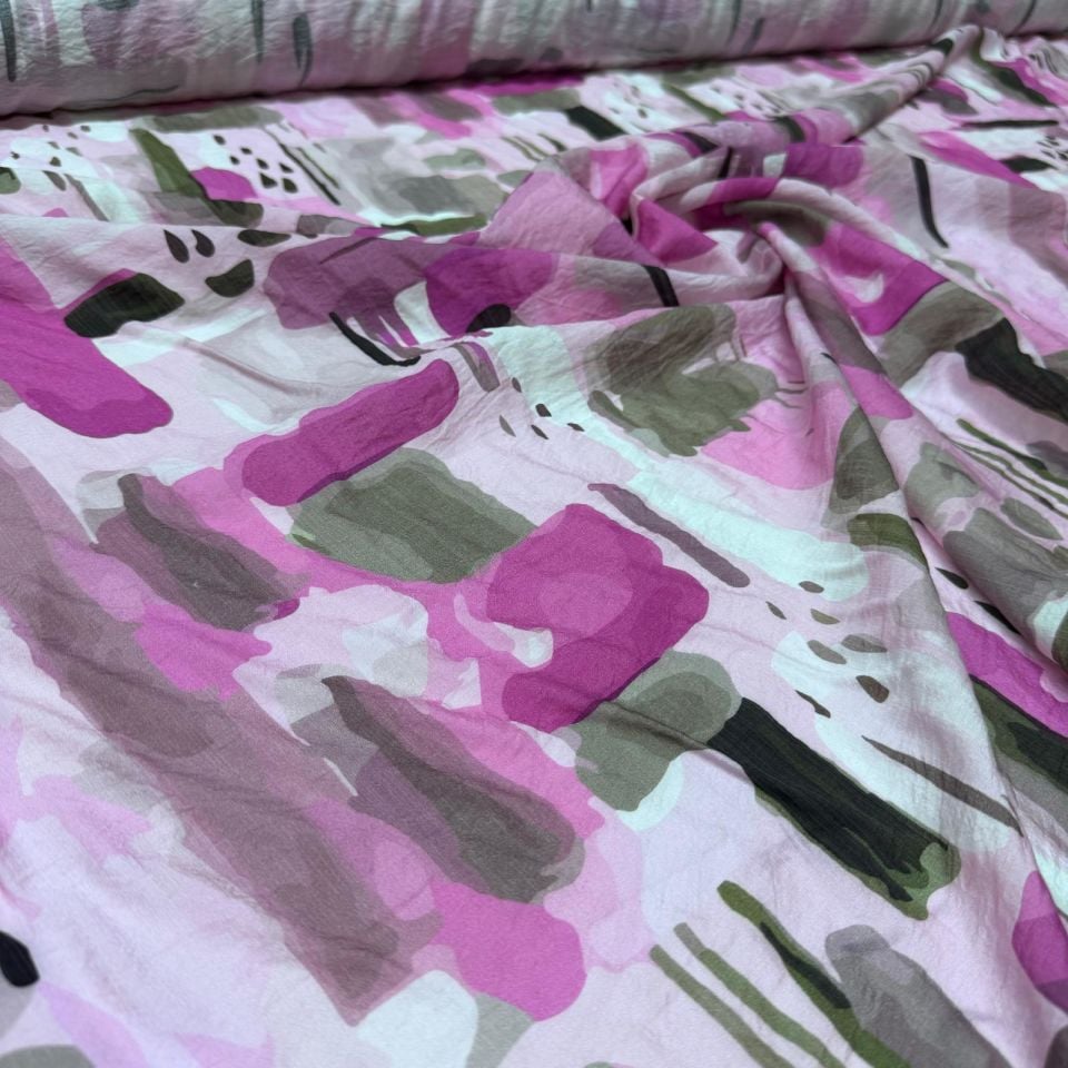 İpek Bambu Mango Şifon Kumaş Mor Lila Desenli Çift En