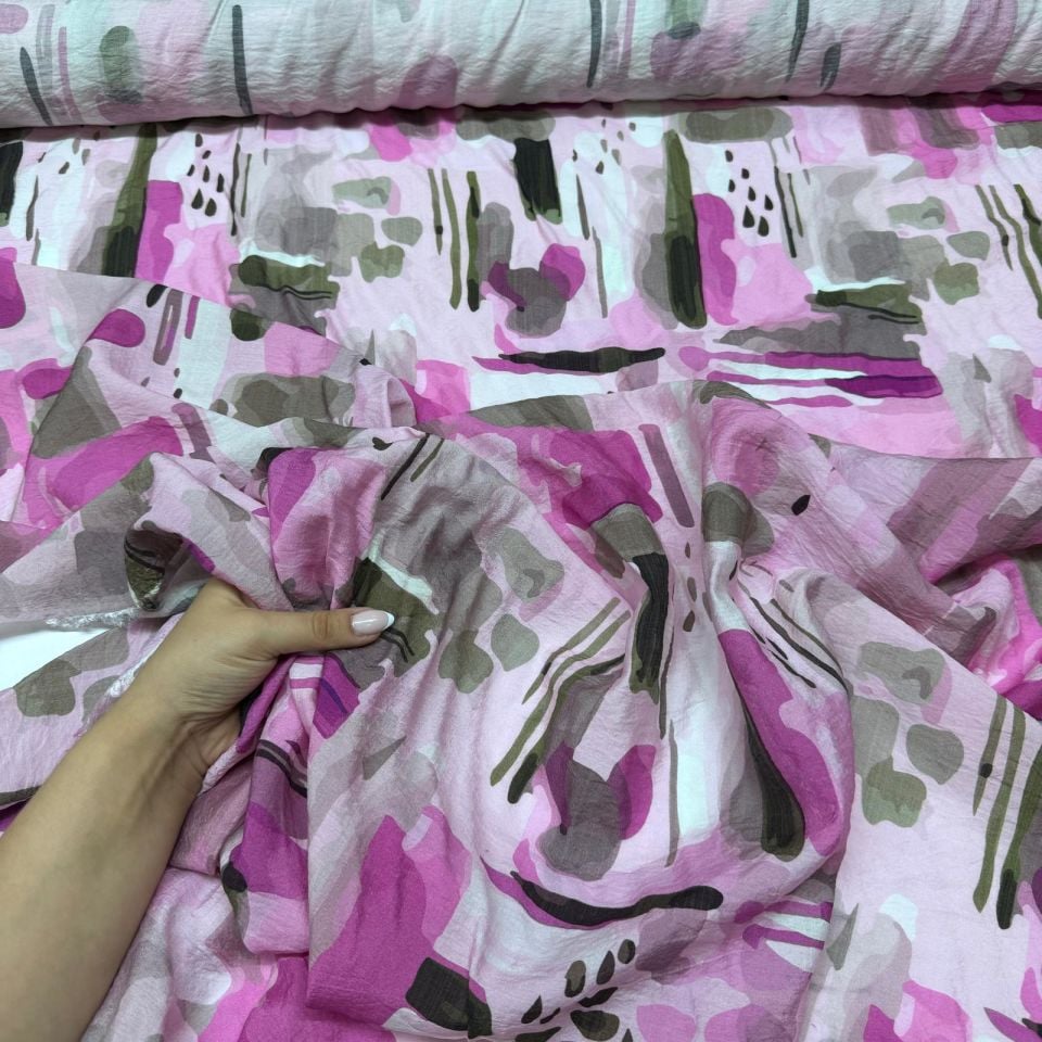 İpek Bambu Mango Şifon Kumaş Mor Lila Desenli Çift En