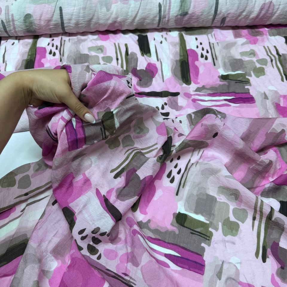 İpek Bambu Mango Şifon Kumaş Mor Lila Desenli Çift En