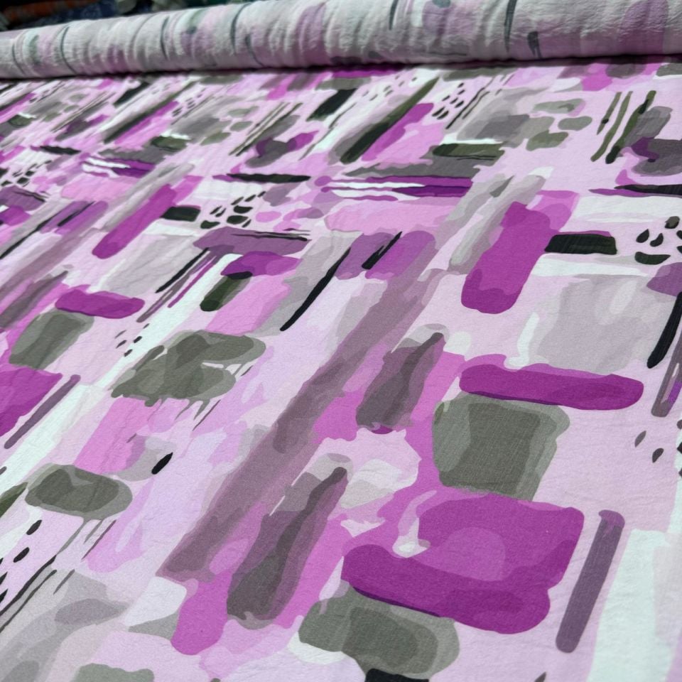 İpek Bambu Mango Şifon Kumaş Mor Lila Desenli Çift En