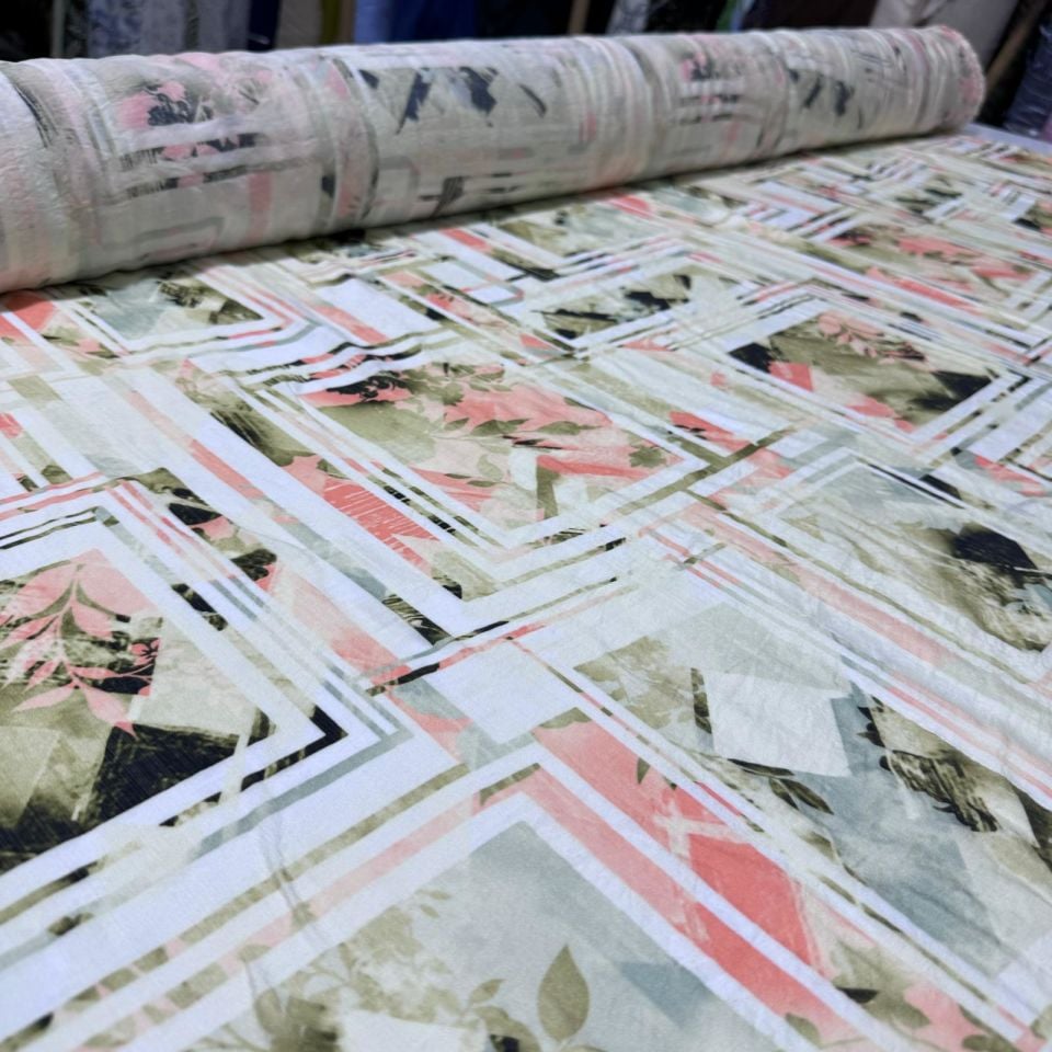 İpek Bambu Mango Şifon Kumaş Soft Renk Desenli Çift En