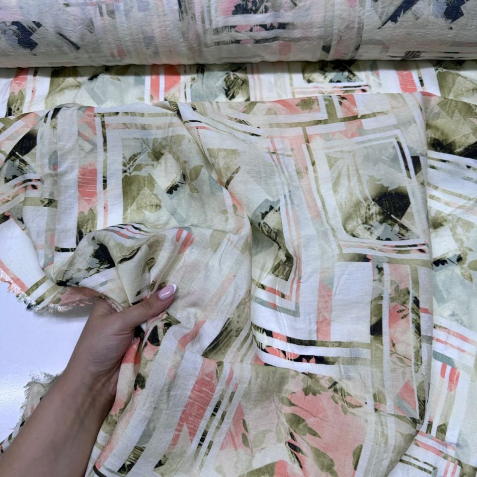 İpek Bambu Mango Şifon Kumaş Soft Renk Desenli Çift En