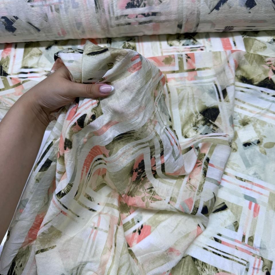 İpek Bambu Mango Şifon Kumaş Soft Renk Desenli Çift En