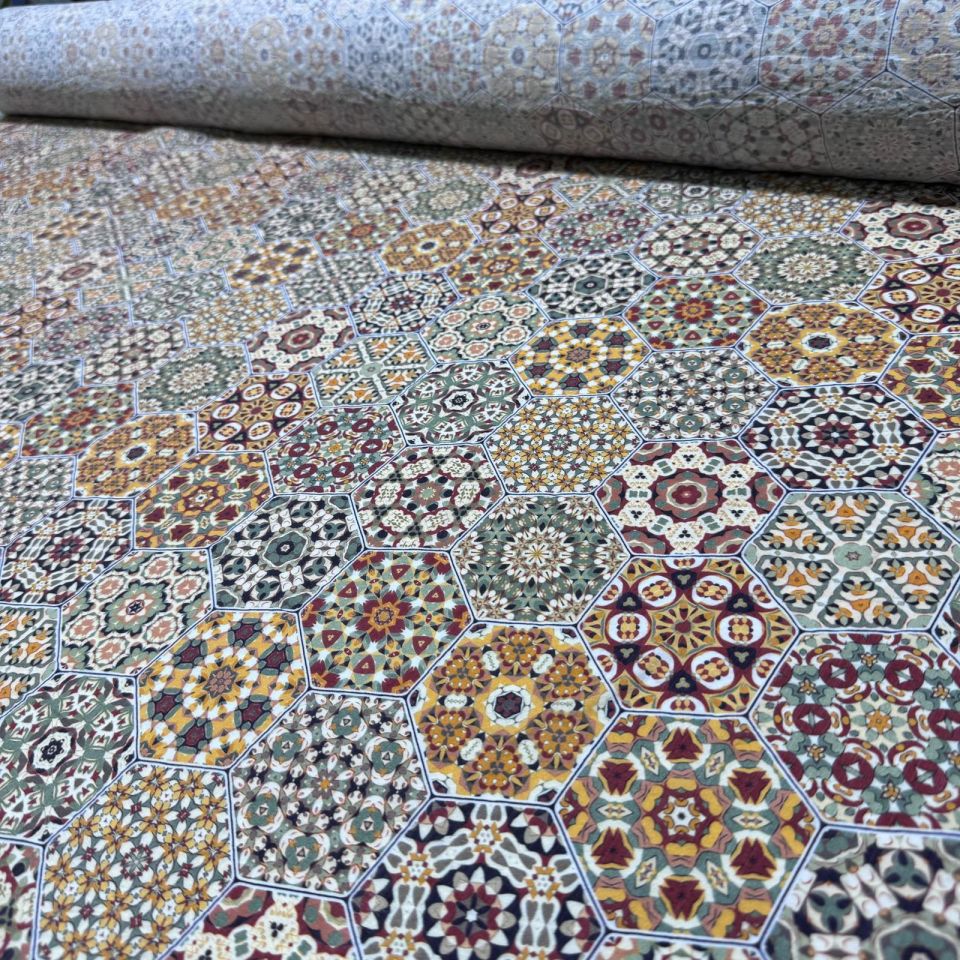 İpek Bambu Mango Şifon Kumaş Etnik Desenli Çift En