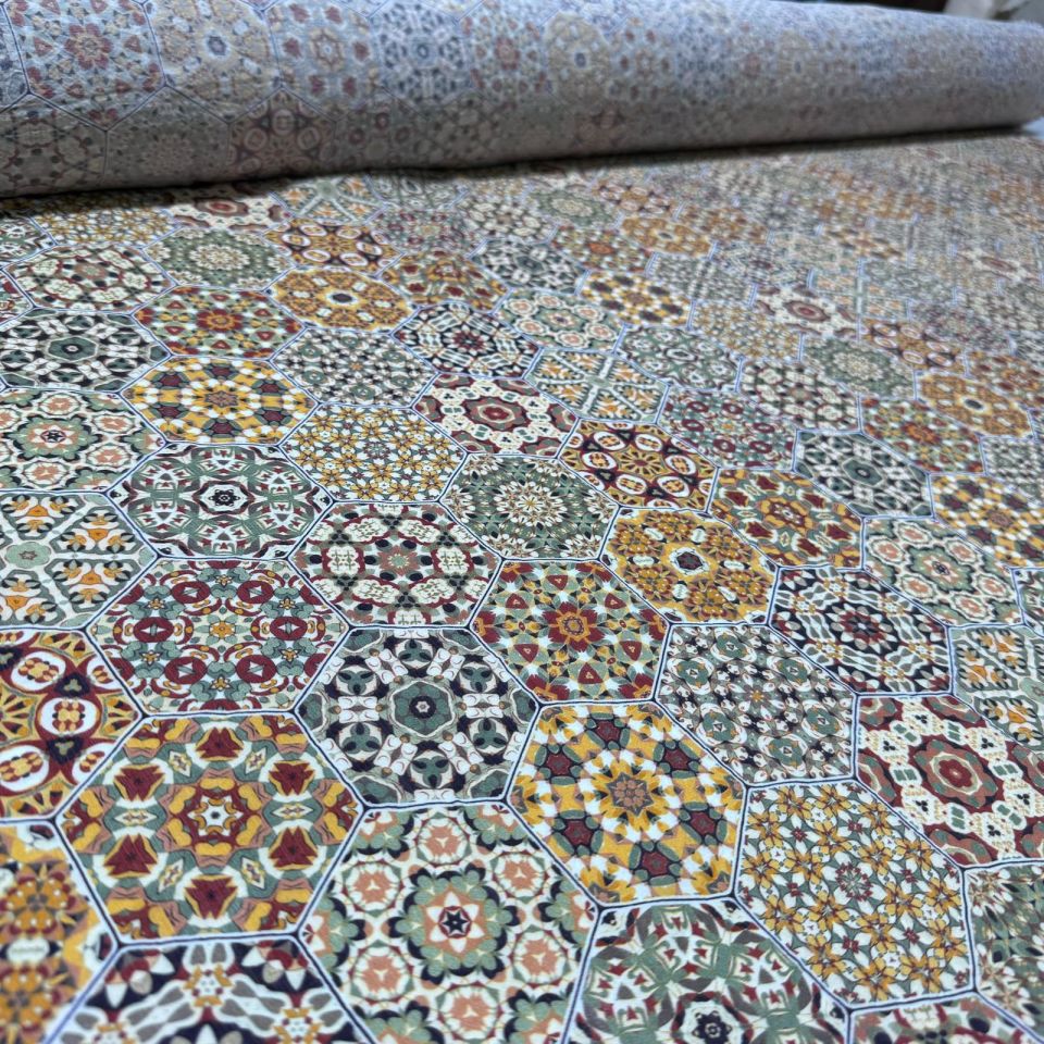 İpek Bambu Mango Şifon Kumaş Etnik Desenli Çift En