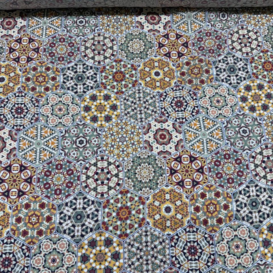 İpek Bambu Mango Şifon Kumaş Etnik Desenli Çift En