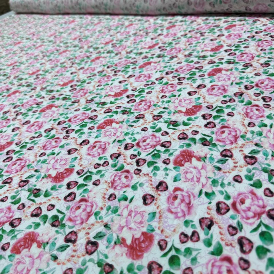 İpek Bambu Mango Şifon Kumaş Çiçek Desenli Çift En Pembe Renk