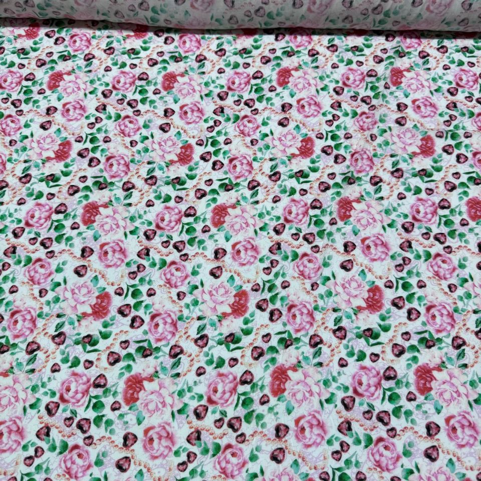 İpek Bambu Mango Şifon Kumaş Çiçek Desenli Çift En Pembe Renk